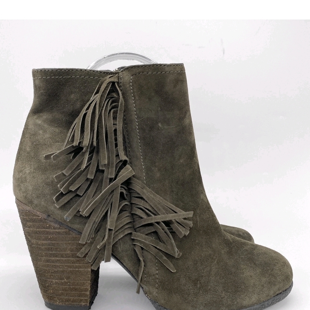 Vince Camuto Fringe Ankle Boots - Olive